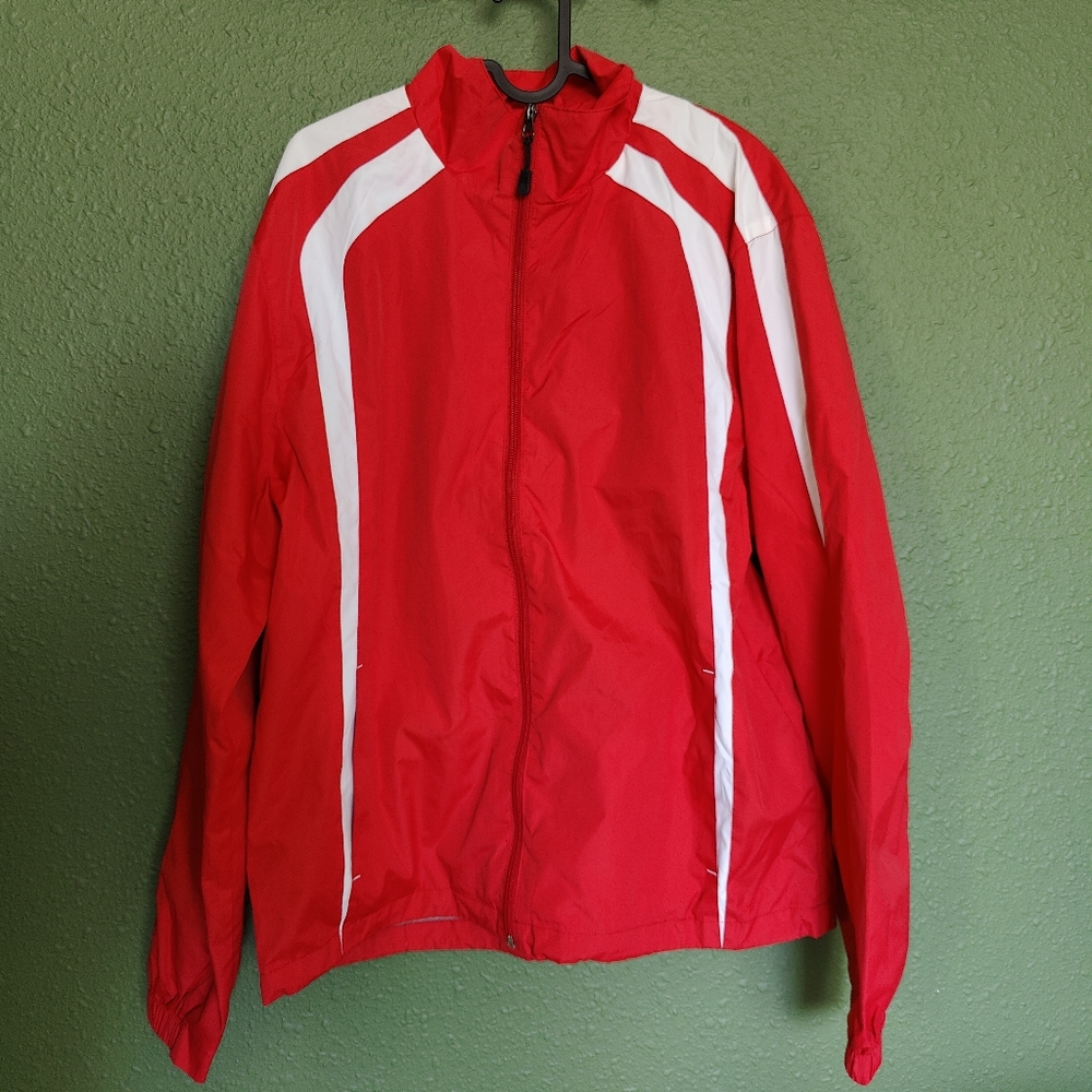 NWT WITH FLAW SPORT-TEK RED WINDBREAKER SPORT JACKET IN SIZE MEDIUM